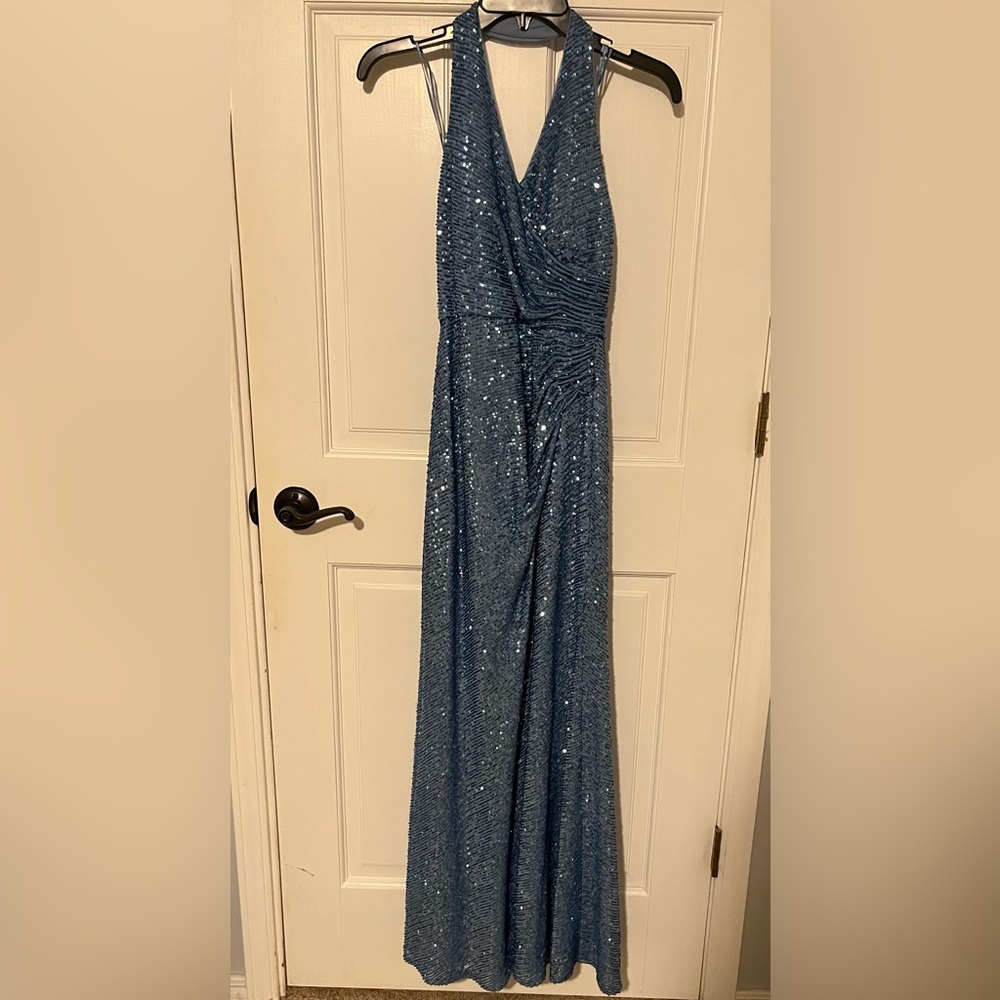 Blue Sequin Halter Gown